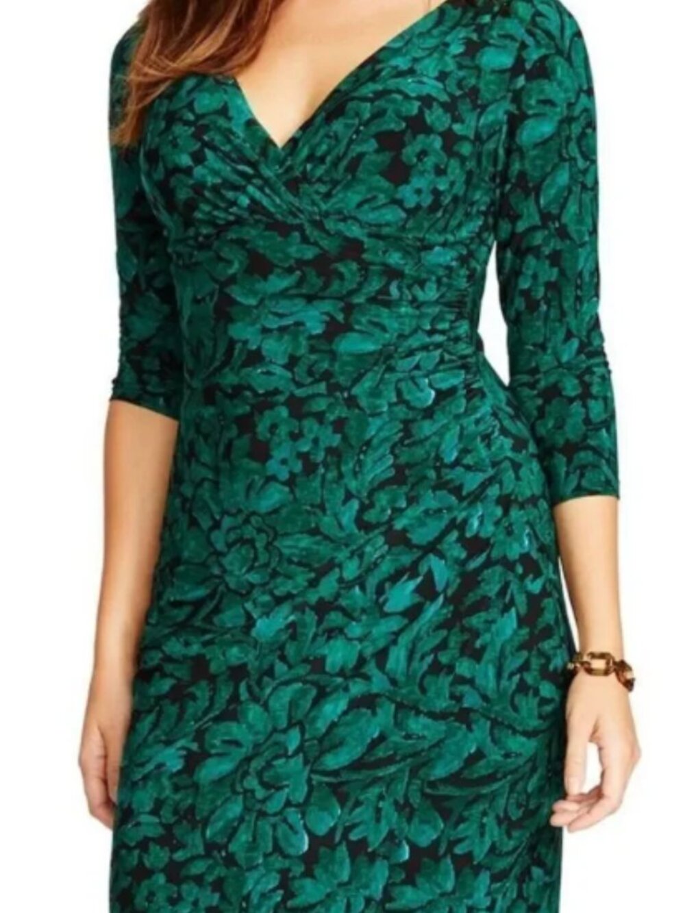 Lauren Ralph Lauren Emerald Green Floral Ruched Career Cocktail Dress 8
